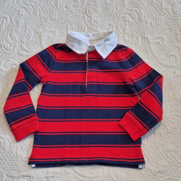 Janie and Jack boys 2T blue & red long sleeve polo shirt, white collar EUC - Picture 1 of 5